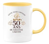 quotedazur - Mug Cette tasse contient 50 ans de sagesse liquide - Tasse Cadeau 50 ans Femme - Jaune/Céramique