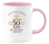 quotedazur - Mug Cette tasse contient 50 ans de sagesse liquide - Tasse Cadeau 50 ans Femme - Rose/Céramique