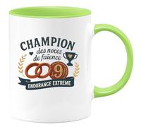 quotedazur - Mug champion des noces de faïence, catégorie endurance extrême - Tasse Cadeau Noces de Faïence Homme - Vert/Céramique