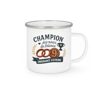 quotedazur - Mug champion des noces de faïence, catégorie endurance extrême - Tasse Cadeau Noces de Faïence Homme - Blanc/Emaillé