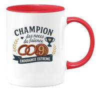 quotedazur - Mug champion des noces de faïence, catégorie endurance extrême - Tasse Cadeau Noces de Faïence Homme - Rouge/Céramique
