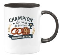 quotedazur - Mug champion des noces de faïence, catégorie endurance extrême - Tasse Cadeau Noces de Faïence Homme - Noir/Céramique