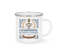 quotedazur - Mug championne des noces de faïence, catégorie endurance extrême - Tasse Cadeau Noces de Faïence Femme - Blanc/Emaillé