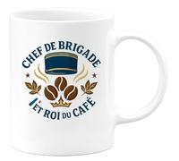 quotedazur - Mug Chef de brigade et roi du café - Tasse Cadeau Gendarme Homme - Blanc/Céramique