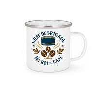 quotedazur - Mug Chef de brigade et roi du café - Tasse Cadeau Gendarme Homme - Blanc/Emaillé