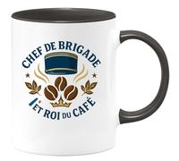 quotedazur - Mug Chef de brigade et roi du café - Tasse Cadeau Gendarme Homme - Noir/Céramique