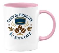 quotedazur - Mug Chef de brigade et roi du café - Tasse Cadeau Gendarme Homme - Rose/Céramique