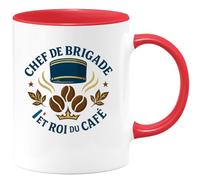 quotedazur - Mug Chef de brigade et roi du café - Tasse Cadeau Gendarme Homme - Rouge/Céramique