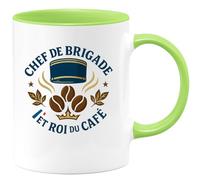 quotedazur - Mug Chef de brigade et roi du café - Tasse Cadeau Gendarme Homme - Vert/Céramique