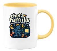 quotedazur - Mug chef de famille... quand tout le monde dort - Tasse Cadeau Humour Homme - Jaune/Céramique