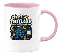 quotedazur - Mug chef de famille... quand tout le monde dort - Tasse Cadeau Humour Homme - Rose/Céramique