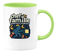 quotedazur - Mug chef de famille... quand tout le monde dort - Tasse Cadeau Humour Homme - Vert/Céramique