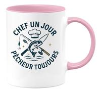 quotedazur - Mug Chef un jour, pêcheur toujours - Tasse Cadeau Retraite Homme - Rose/Céramique
