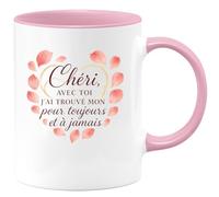 quotedazur - Mug Chéri, avec toi j'ai trouvé mon pour toujours et à jamais - Tasse Cadeau Amour, Saint-Valentin, Couple Homme - Rose/Céramique