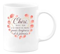 quotedazur - Mug Chéri, avec toi j'ai trouvé mon pour toujours et à jamais - Tasse Cadeau Amour, Saint-Valentin, Couple Homme - Blanc/Céramique