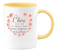 quotedazur - Mug Chéri, avec toi j'ai trouvé mon pour toujours et à jamais - Tasse Cadeau Amour, Saint-Valentin, Couple Homme - Jaune/Céramique