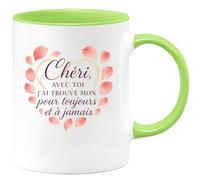 quotedazur - Mug Chéri, avec toi j'ai trouvé mon pour toujours et à jamais - Tasse Cadeau Amour, Saint-Valentin, Couple Homme - Vert/Céramique
