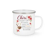 quotedazur - Mug Chéri, chaque café du matin avec toi vaut tous les bouquets du monde - Tasse Cadeau Amour, Saint-Valentin, Couple Homme - Blanc/Emaillé