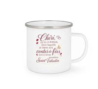 quotedazur - Mug Chéri, tu es la raison pour laquelle je crois aux contes de fées depuis notre première Saint-Valentin - Tasse Cadeau Amour, Saint-Valentin, Couple Homme - Blanc/Emaillé