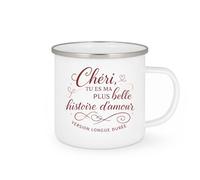 quotedazur - Mug Chéri, tu es ma plus belle histoire d'amour version longue durée - Tasse Cadeau Amour, Saint-Valentin, Couple Homme - Blanc/Emaillé