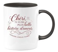 quotedazur - Mug Chéri, tu es ma plus belle histoire d'amour version longue durée - Tasse Cadeau Amour, Saint-Valentin, Couple Homme - Noir/Céramique