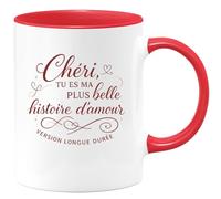 quotedazur - Mug Chéri, tu es ma plus belle histoire d'amour version longue durée - Tasse Cadeau Amour, Saint-Valentin, Couple Homme - Rouge/Céramique