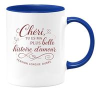quotedazur - Mug Chéri, tu es ma plus belle histoire d'amour version longue durée - Tasse Cadeau Amour, Saint-Valentin, Couple Homme - Bleu/Céramique