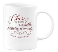 quotedazur - Mug Chéri, tu es ma plus belle histoire d'amour version longue durée - Tasse Cadeau Amour, Saint-Valentin, Couple Homme - Blanc/Céramique