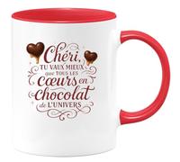 quotedazur - Mug Chéri, tu vaux mieux que tous les cœurs en chocolat de l'univers - Tasse Cadeau Amour, Saint-Valentin, Couple Homme - Rouge/Céramique