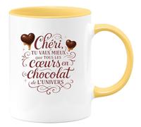 quotedazur - Mug Chéri, tu vaux mieux que tous les cœurs en chocolat de l'univers - Tasse Cadeau Amour, Saint-Valentin, Couple Homme - Jaune/Céramique