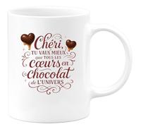 quotedazur - Mug Chéri, tu vaux mieux que tous les cœurs en chocolat de l'univers - Tasse Cadeau Amour, Saint-Valentin, Couple Homme - Blanc/Céramique