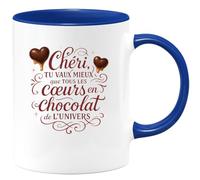 quotedazur - Mug Chéri, tu vaux mieux que tous les cœurs en chocolat de l'univers - Tasse Cadeau Amour, Saint-Valentin, Couple Homme - Bleu/Céramique