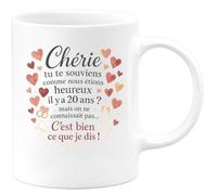 quotedazur - Mug Chérie tu te souviens comme nous étions heureux il y a 20 ans ? mais on ne connaissait pas... C'est bien ce que je dis ! - Tasse Cadeau Amour - Blanc/Céramique