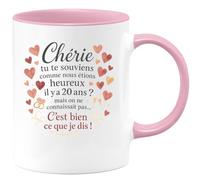 quotedazur - Mug Chérie tu te souviens comme nous étions heureux il y a 20 ans ? mais on ne connaissait pas... C'est bien ce que je dis ! - Tasse Cadeau Amour - Rose/Céramique