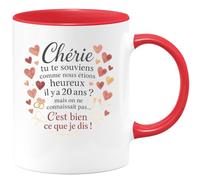 quotedazur - Mug Chérie tu te souviens comme nous étions heureux il y a 20 ans ? mais on ne connaissait pas... C'est bien ce que je dis ! - Tasse Cadeau Amour - Rouge/Céramique