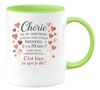quotedazur - Mug Chérie tu te souviens comme nous étions heureux il y a 20 ans ? mais on ne connaissait pas... C'est bien ce que je dis ! - Tasse Cadeau Amour - Vert/Céramique