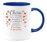 quotedazur - Mug Chérie tu te souviens comme nous étions heureux il y a 20 ans ? mais on ne connaissait pas... C'est bien ce que je dis ! - Tasse Cadeau Amour - Bleu/Céramique