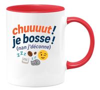 quotedazur - Mug chuuuut ! je bosse ! (nan j'déconne) - Tasse Cadeau Humour - Rouge/Céramique