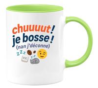 quotedazur - Mug chuuuut ! je bosse ! (nan j'déconne) - Tasse Cadeau Humour - Vert/Céramique