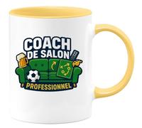 quotedazur - Mug coach de salon professionnel - Tasse Cadeau Football Homme - Jaune/Céramique