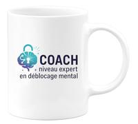 quotedazur - Mug Coach niveau expert en déblocage mental - Tasse Cadeau Coach Homme - Blanc/Céramique