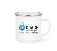quotedazur - Mug Coach niveau expert en déblocage mental - Tasse Cadeau Coach Homme - Blanc/Emaillé