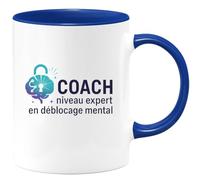 quotedazur - Mug Coach niveau expert en déblocage mental - Tasse Cadeau Coach Homme - Bleu/Céramique