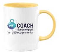 quotedazur - Mug Coach niveau expert en déblocage mental - Tasse Cadeau Coach Homme - Jaune/Céramique