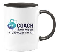quotedazur - Mug Coach niveau expert en déblocage mental - Tasse Cadeau Coach Homme - Noir/Céramique