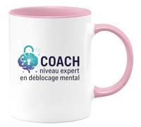 quotedazur - Mug Coach niveau expert en déblocage mental - Tasse Cadeau Coach Homme - Rose/Céramique
