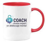 quotedazur - Mug Coach niveau expert en déblocage mental - Tasse Cadeau Coach Homme - Rouge/Céramique