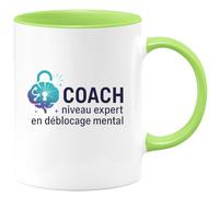 quotedazur - Mug Coach niveau expert en déblocage mental - Tasse Cadeau Coach Homme - Vert/Céramique