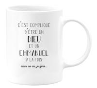 quotedazur - Mug Compliqué D'Être Un Dieu Et Un Emmanuel Mais Ça Va Je Gère - Cadeau Humour Prénom - Idée Cadeau Famille Saint Valentin - Tasse Prénom Emmanuel