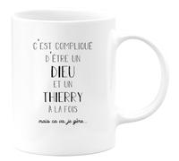 quotedazur - Mug Compliqué D'Être Un Dieu Et Un Thierry Mais Ça Va Je Gère - Cadeau Humour Prénom - Idée Cadeau Famille Saint Valentin - Tasse Prénom Thierry